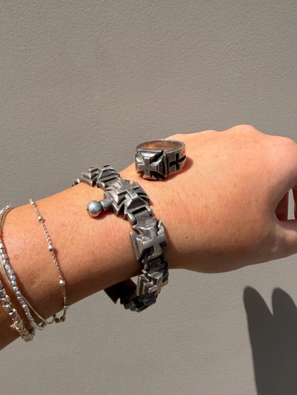 King Baby Studio Oxidized Silver Iron Cross Link Bracelet